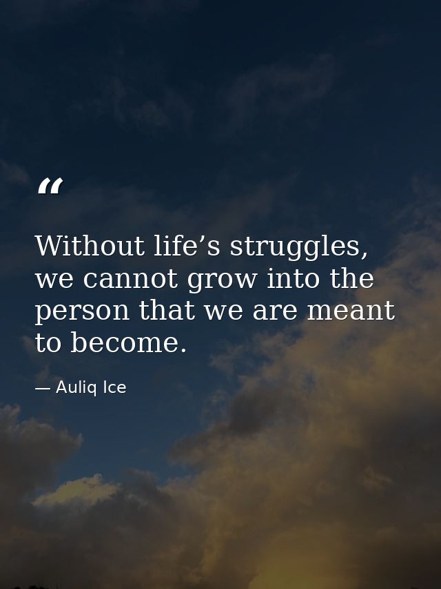 Without life’s struggles, we cannot grow into the person that we are meant to become. — Auliq Ice