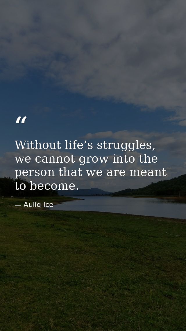 Without life’s struggles, we cannot grow into the person that we are meant to become. — Auliq Ice