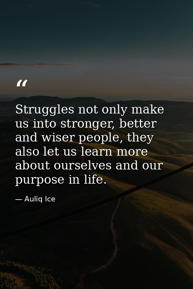Struggles not only make us into stronger, better and wiser people, they also let us learn more about ourselves and our p — Auliq Ice