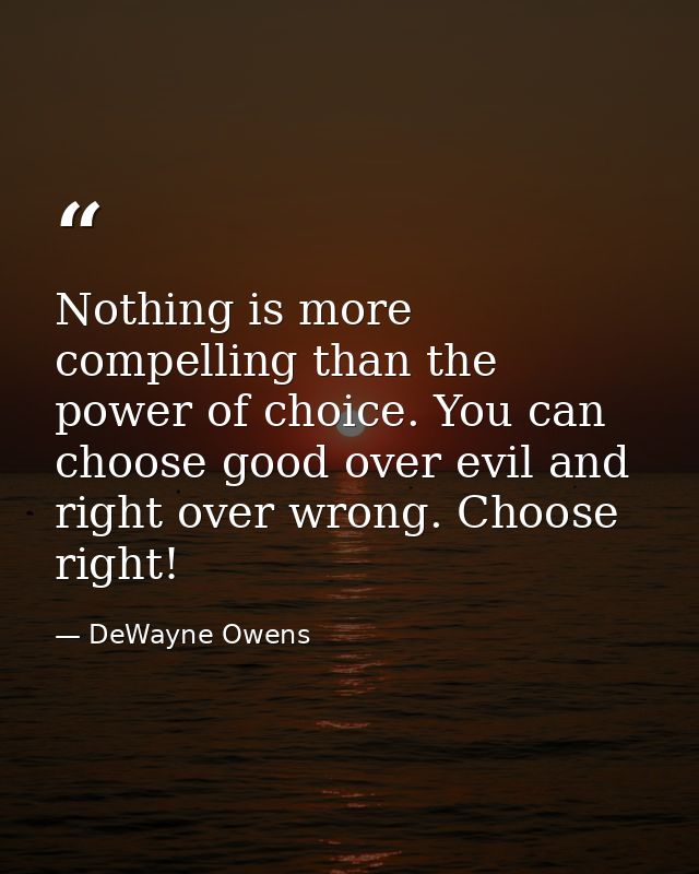 Nothing is more compelling than the power of choice. You can choose good over evil and right over wrong. Choose right! — DeWayne Owens