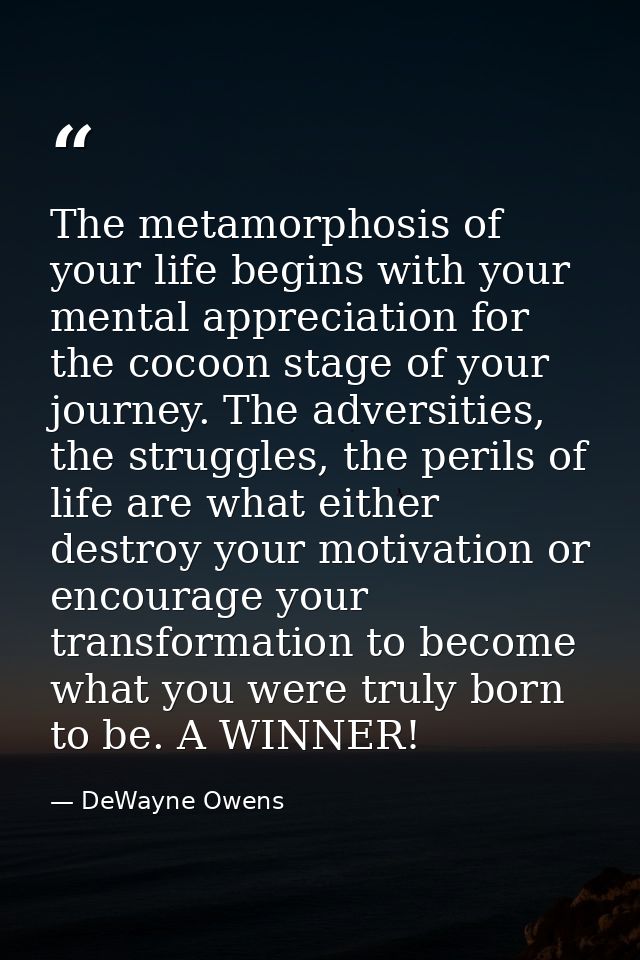 The metamorphosis of your life begins with your mental appreciation for the cocoon stage of your journey. The adversitie — DeWayne Owens