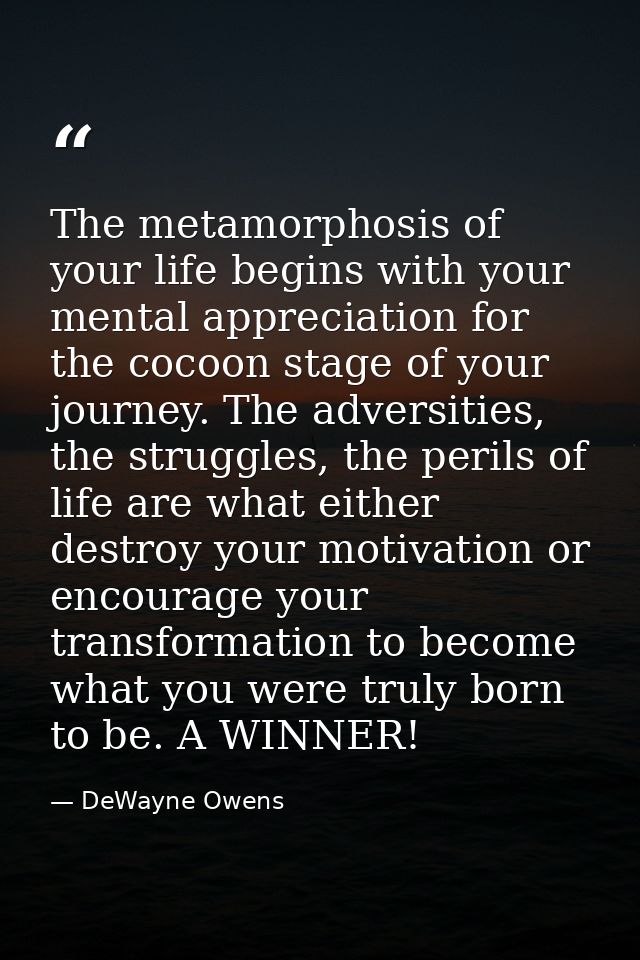The metamorphosis of your life begins with your mental appreciation for the cocoon stage of your journey. The adversitie — DeWayne Owens