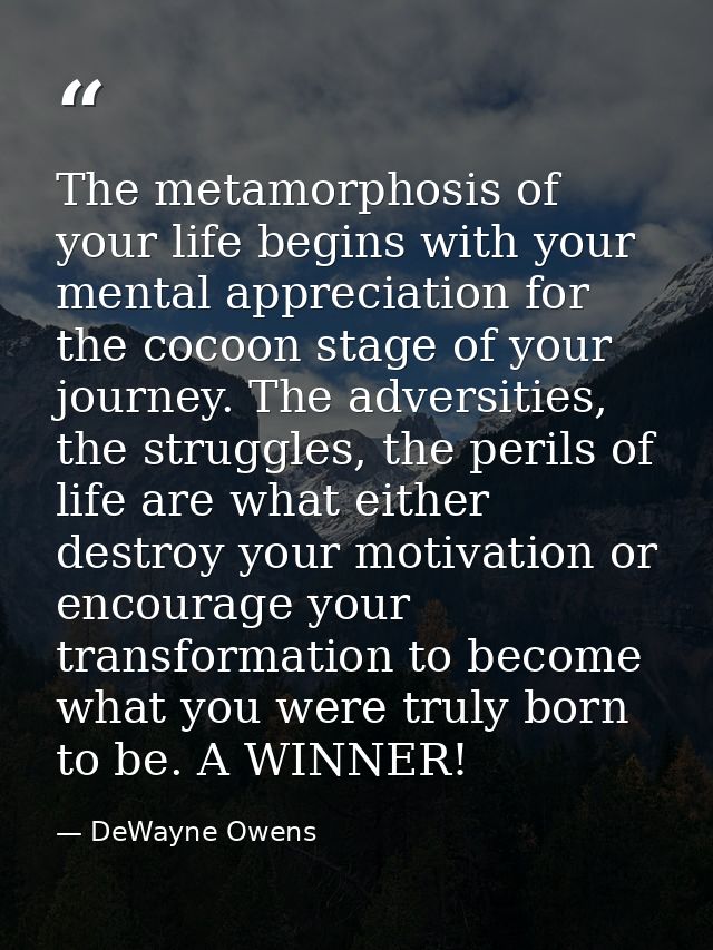 The metamorphosis of your life begins with your mental appreciation for the cocoon stage of your journey. The adversitie — DeWayne Owens