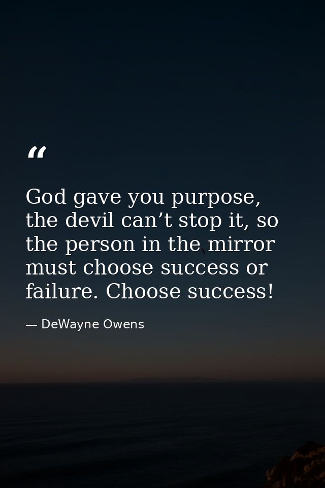 God gave you purpose, the devil can’t stop it, so the person in the mirror must choose success or failure. Choose succes — DeWayne Owens