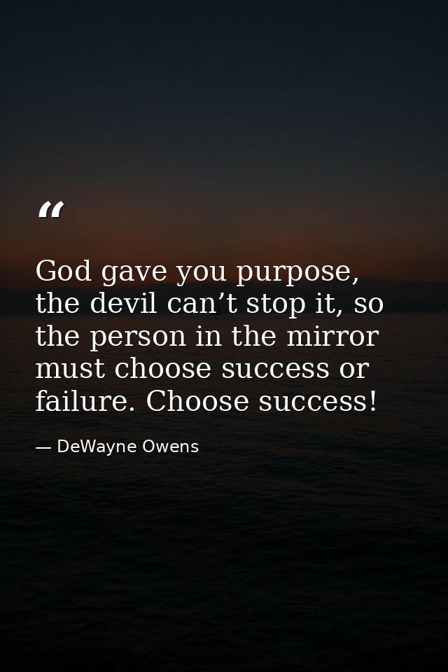 God gave you purpose, the devil can’t stop it, so the person in the mirror must choose success or failure. Choose succes — DeWayne Owens