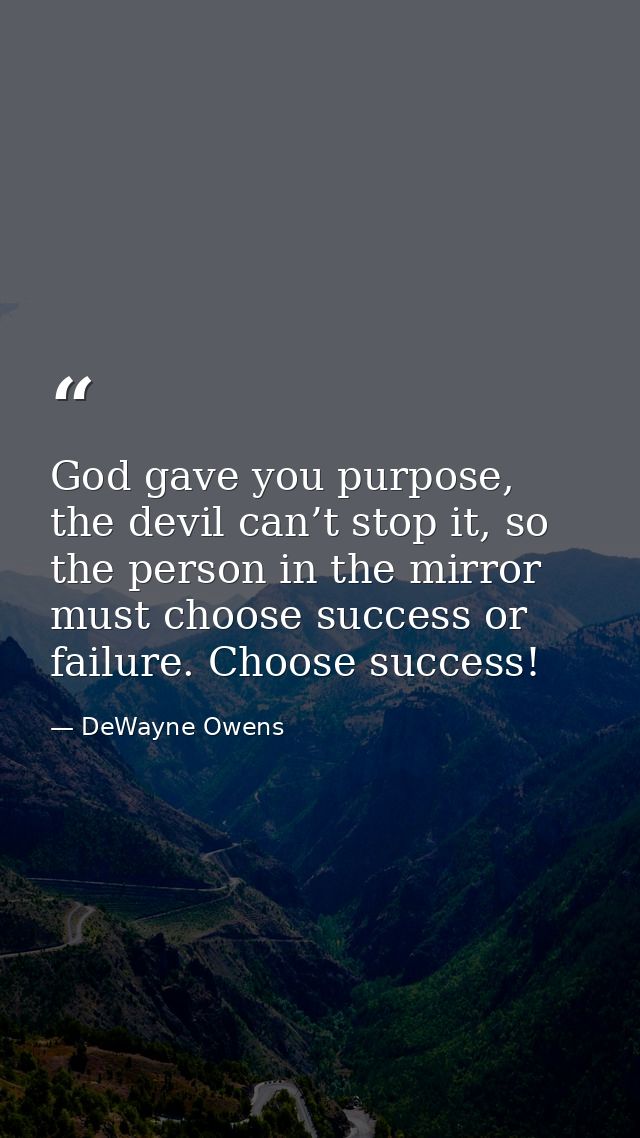 God gave you purpose, the devil can’t stop it, so the person in the mirror must choose success or failure. Choose succes — DeWayne Owens