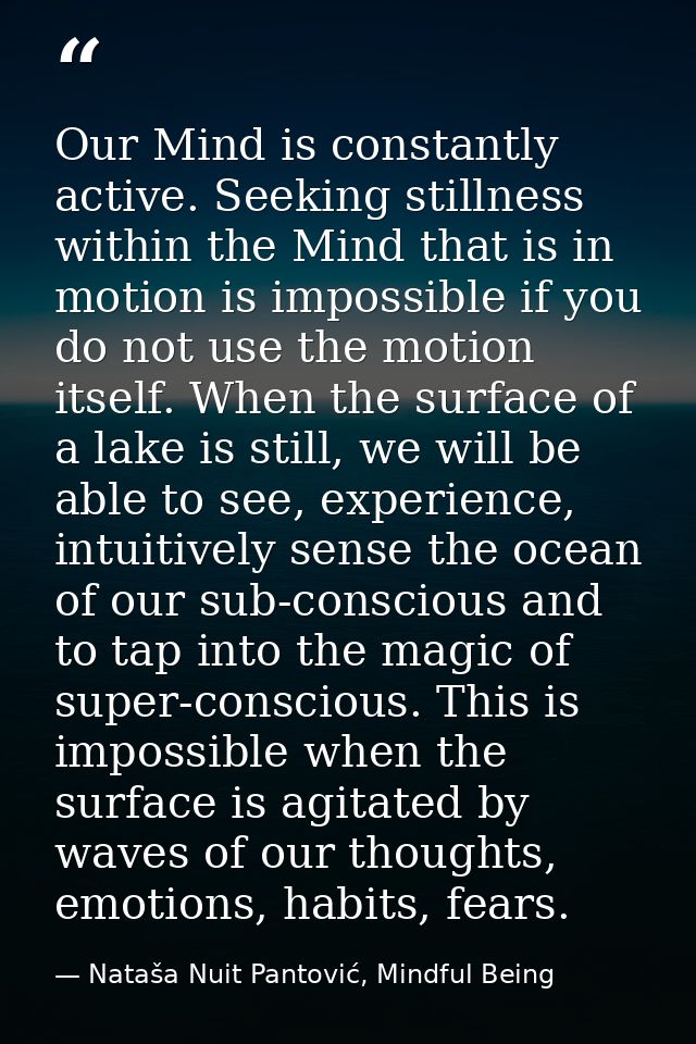 Our Mind is constantly active. Seeking stillness within the Mind that is in motion is impossible if you do not use the m — Nataša Nuit Pantović, Mindful Being