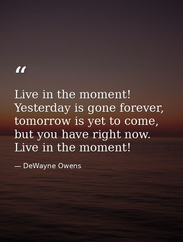 Live in the moment! Yesterday is gone forever, tomorrow is yet to come, but you have right now. Live in the moment! — DeWayne Owens