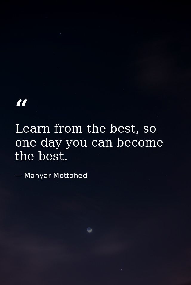 Learn from the best, so one day you can become the best. — Mahyar Mottahed