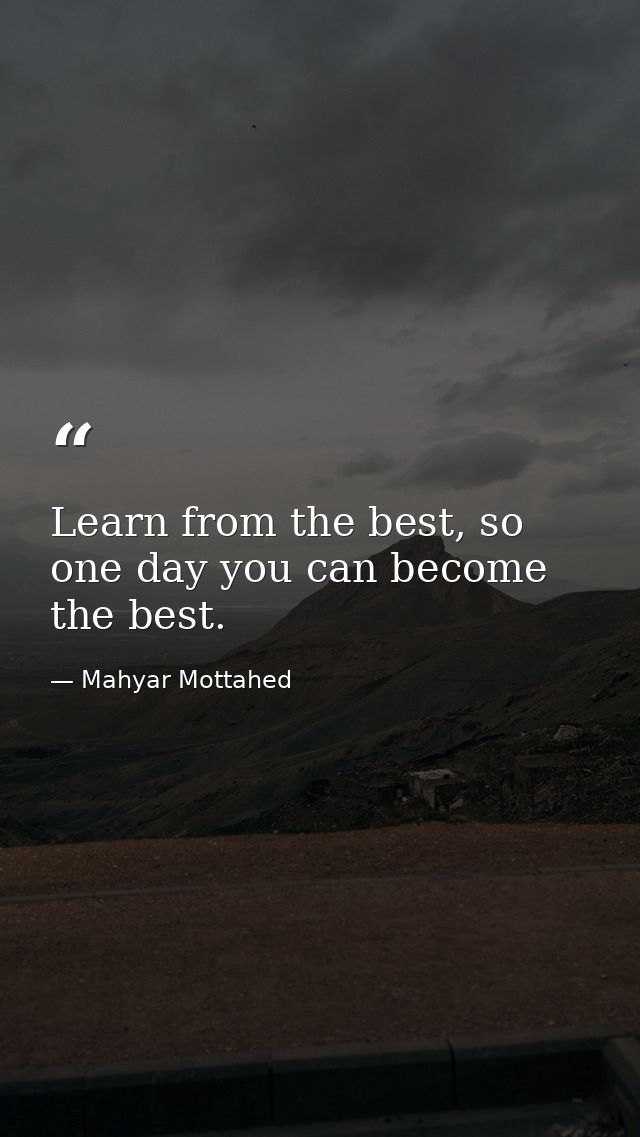 Learn from the best, so one day you can become the best. — Mahyar Mottahed