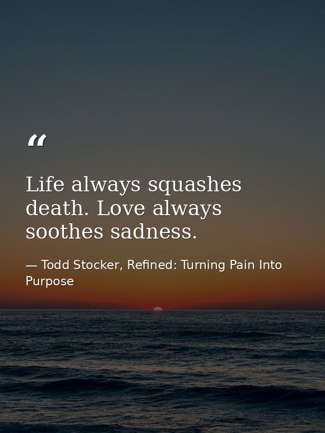 Life always squashes death. Love always soothes sadness. — Todd Stocker, Refined: Turning Pain Into Purpose