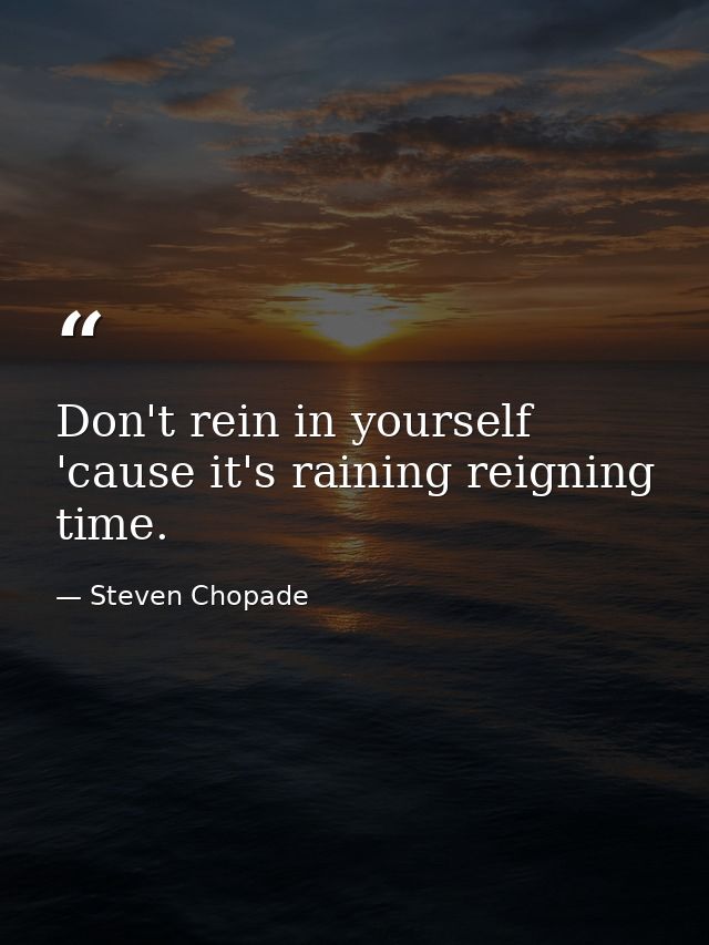 Don't rein in yourself 'cause it's raining reigning time. — Steven Chopade