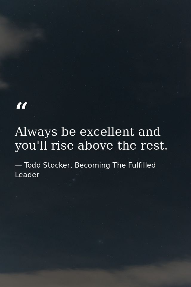 Always be excellent and you'll rise above the rest. — Todd Stocker, Becoming The Fulfilled Leader