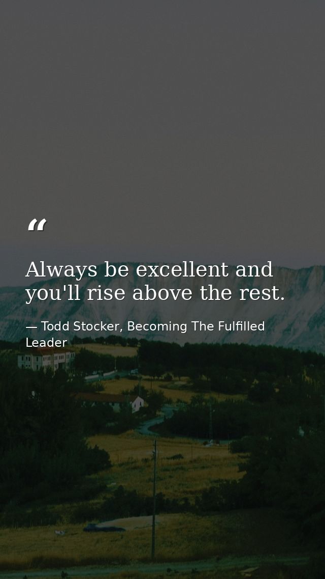 Always be excellent and you'll rise above the rest. — Todd Stocker, Becoming The Fulfilled Leader