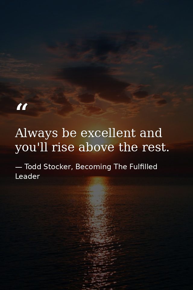 Always be excellent and you'll rise above the rest. — Todd Stocker, Becoming The Fulfilled Leader