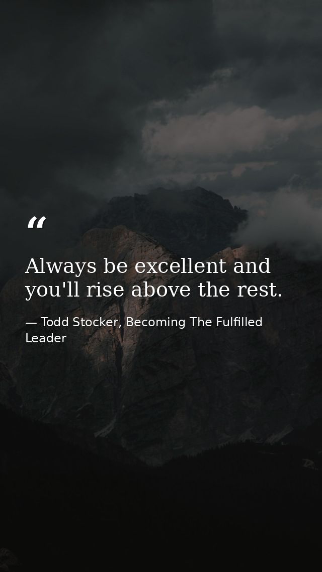 Always be excellent and you'll rise above the rest. — Todd Stocker, Becoming The Fulfilled Leader