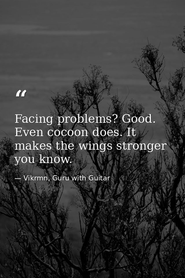 Facing problems? Good. Even cocoon does. It makes the wings stronger you know. — Vikrmn, Guru with Guitar