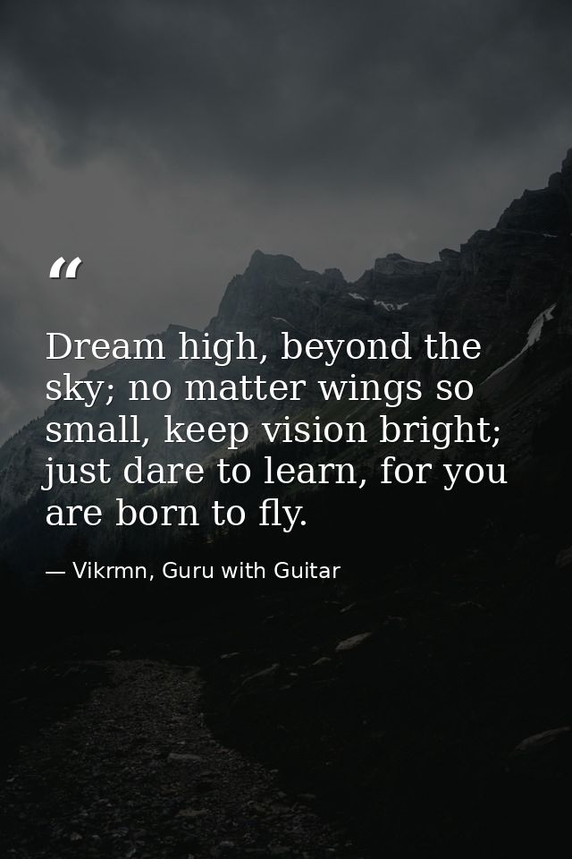 Dream high, beyond the sky; no matter wings so small, keep vision bright; just dare to learn, for you are born to fly. — Vikrmn, Guru with Guitar