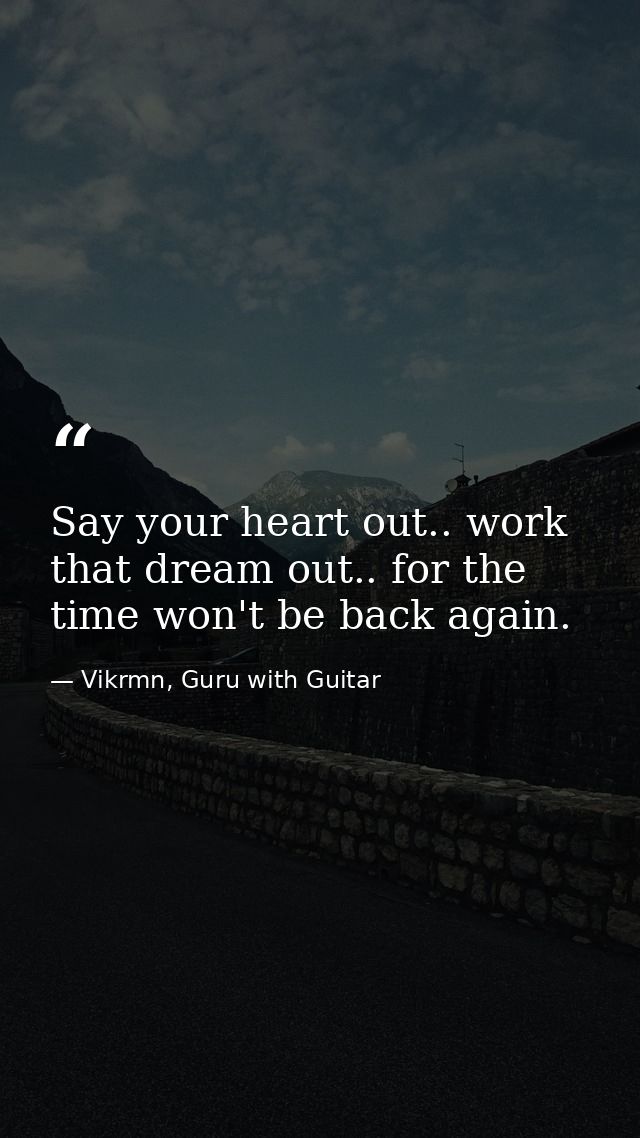 Say your heart out.. work that dream out.. for the time won't be back again. — Vikrmn, Guru with Guitar