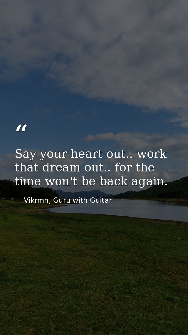 Say your heart out.. work that dream out.. for the time won't be back again. — Vikrmn, Guru with Guitar