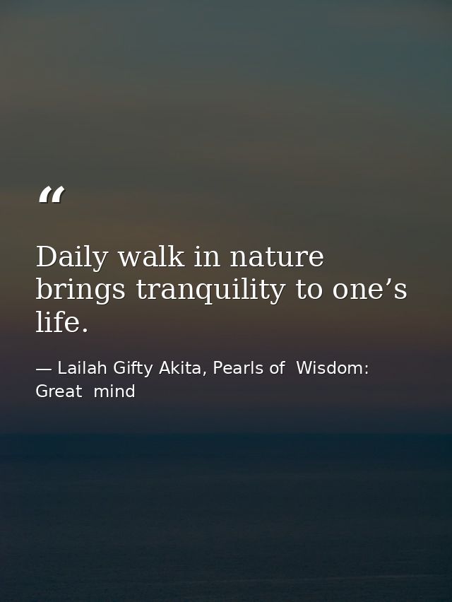 Daily walk in nature brings tranquility to one’s life. — Lailah Gifty Akita, Pearls of  Wisdom: Great  mind