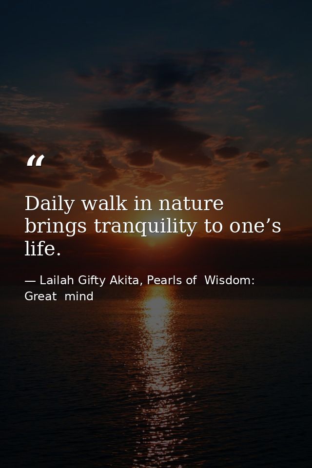Daily walk in nature brings tranquility to one’s life. — Lailah Gifty Akita, Pearls of  Wisdom: Great  mind