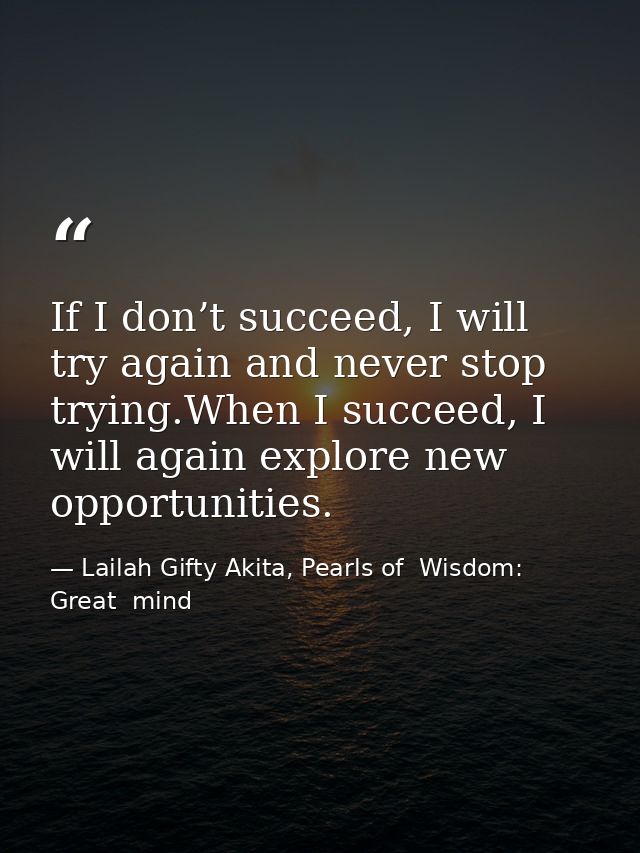 If I don’t succeed, I will try again and never stop trying.When I succeed, I will again explore new opportunities. — Lailah Gifty Akita, Pearls of  Wisdom: Great  mind