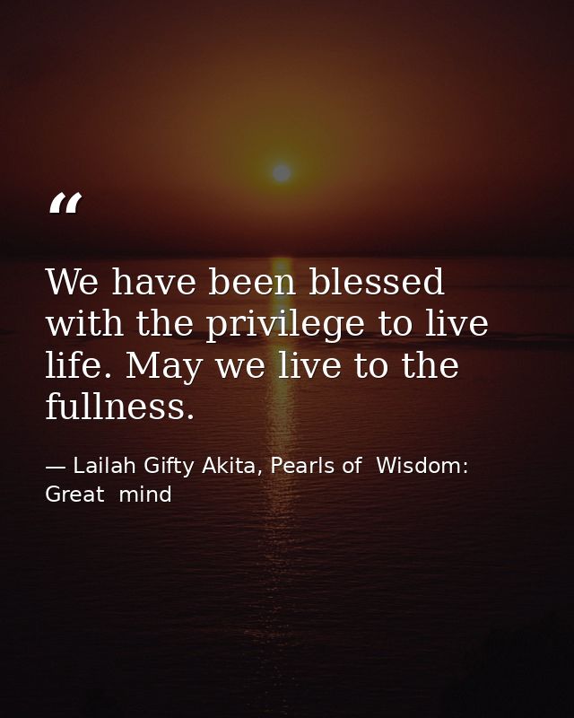 We have been blessed with the privilege to live life. May we live to the fullness. — Lailah Gifty Akita, Pearls of  Wisdom: Great  mind