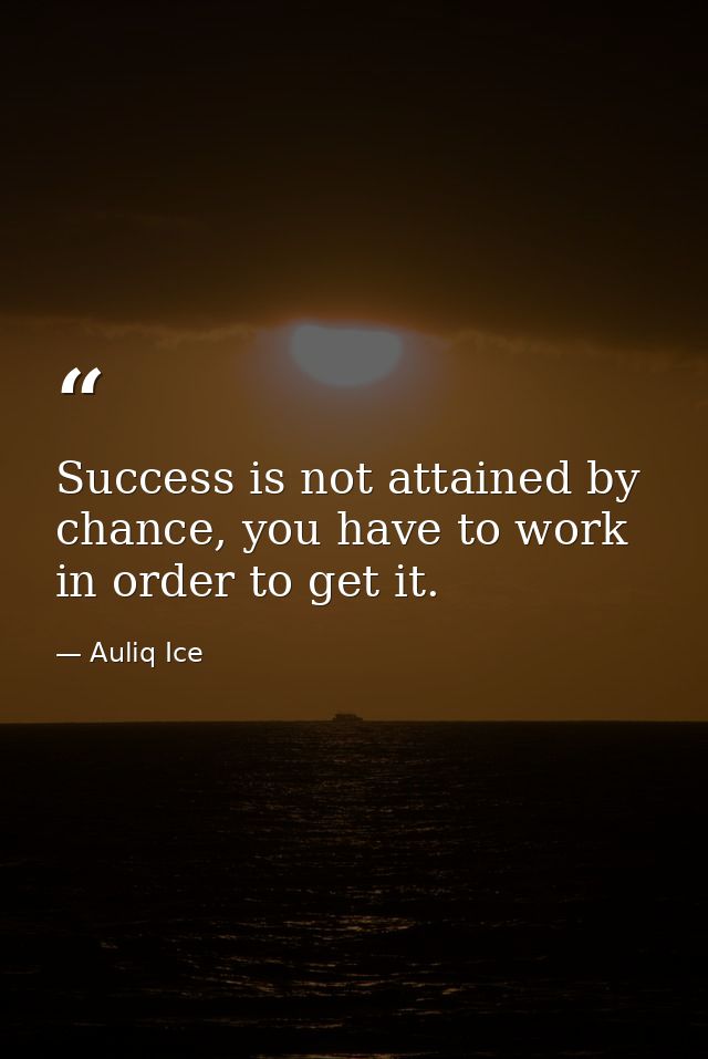 Success is not attained by chance, you have to work in order to get it. — Auliq Ice