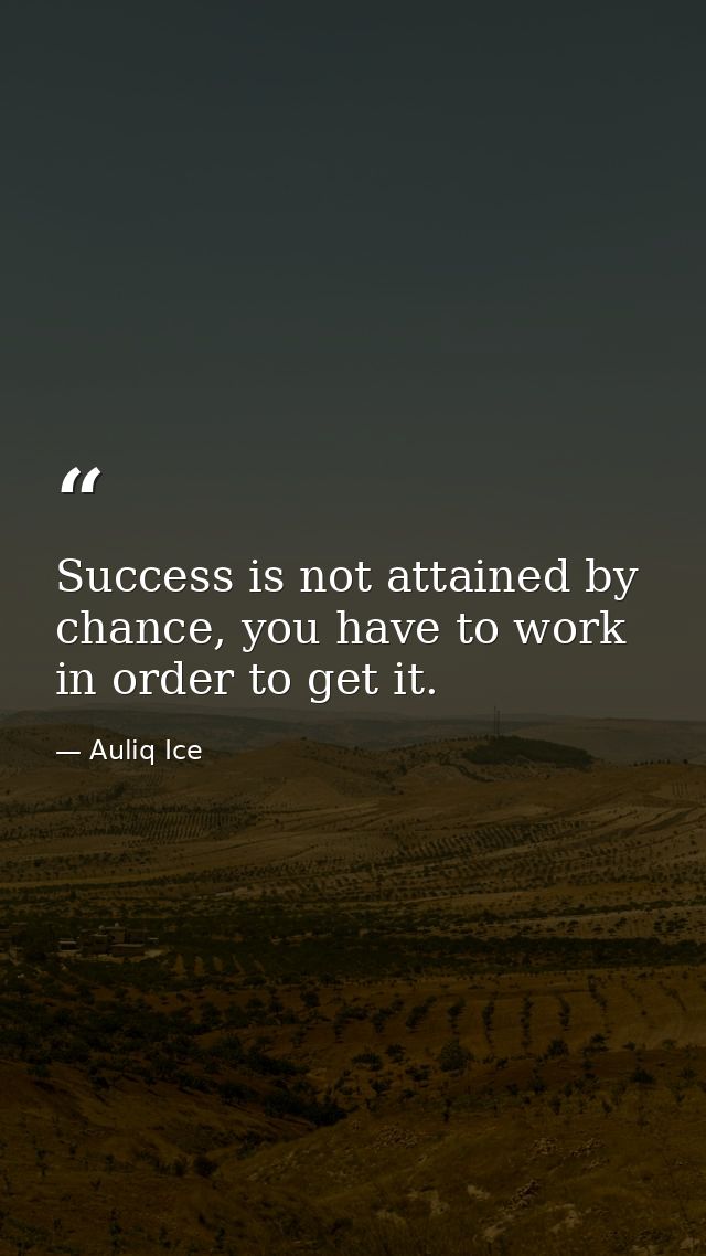 Success is not attained by chance, you have to work in order to get it. — Auliq Ice