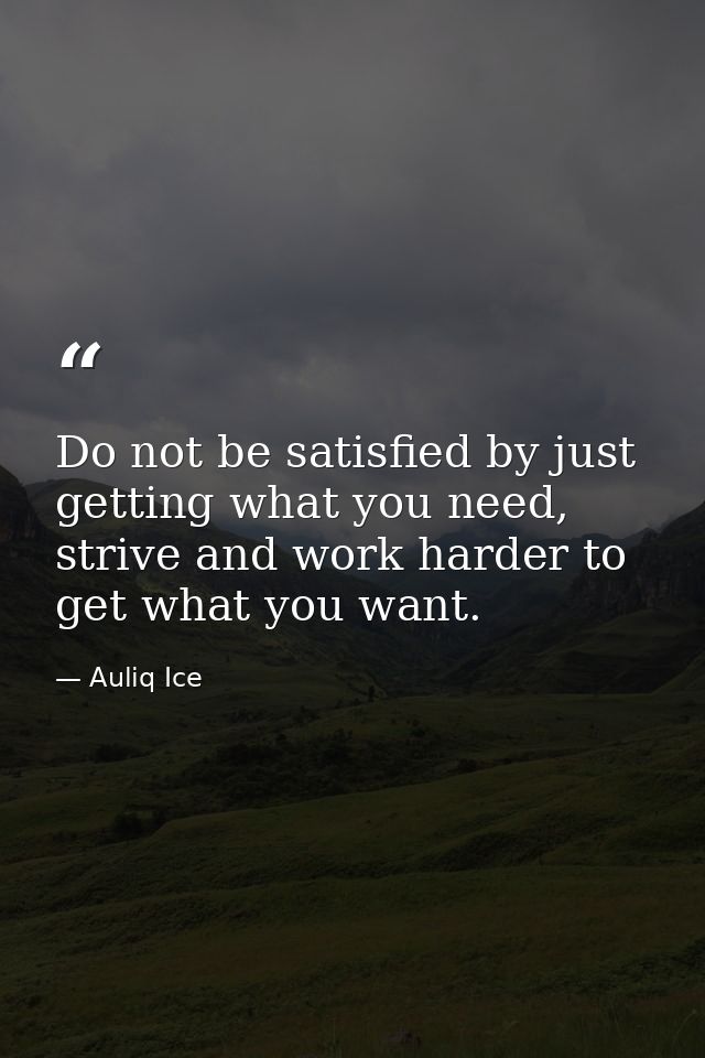 Do not be satisfied by just getting what you need, strive and work harder to get what you want. — Auliq Ice