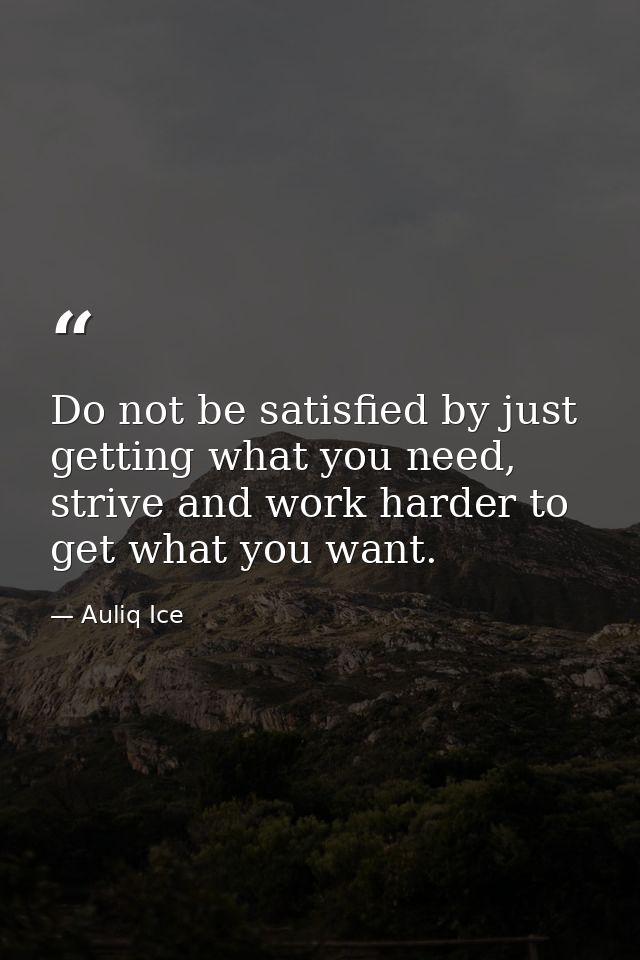 Do not be satisfied by just getting what you need, strive and work harder to get what you want. — Auliq Ice