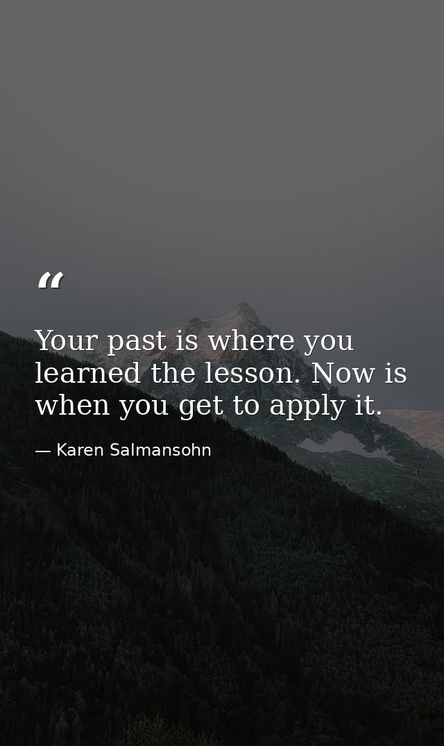 Your past is where you learned the lesson. Now is when you get to apply it. — Karen Salmansohn