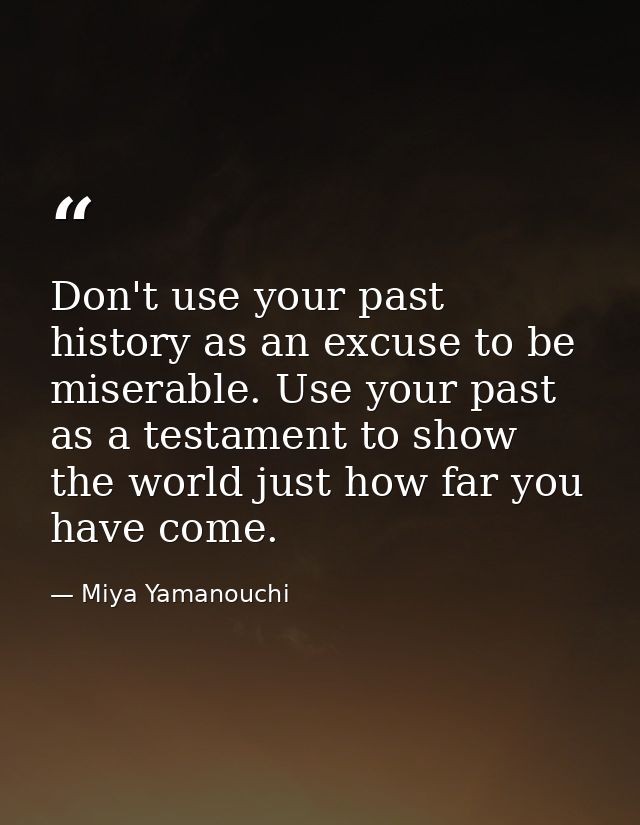 Don't use your past history as an excuse to be miserable. Use your past as a testament to show the world just how far yo — Miya Yamanouchi