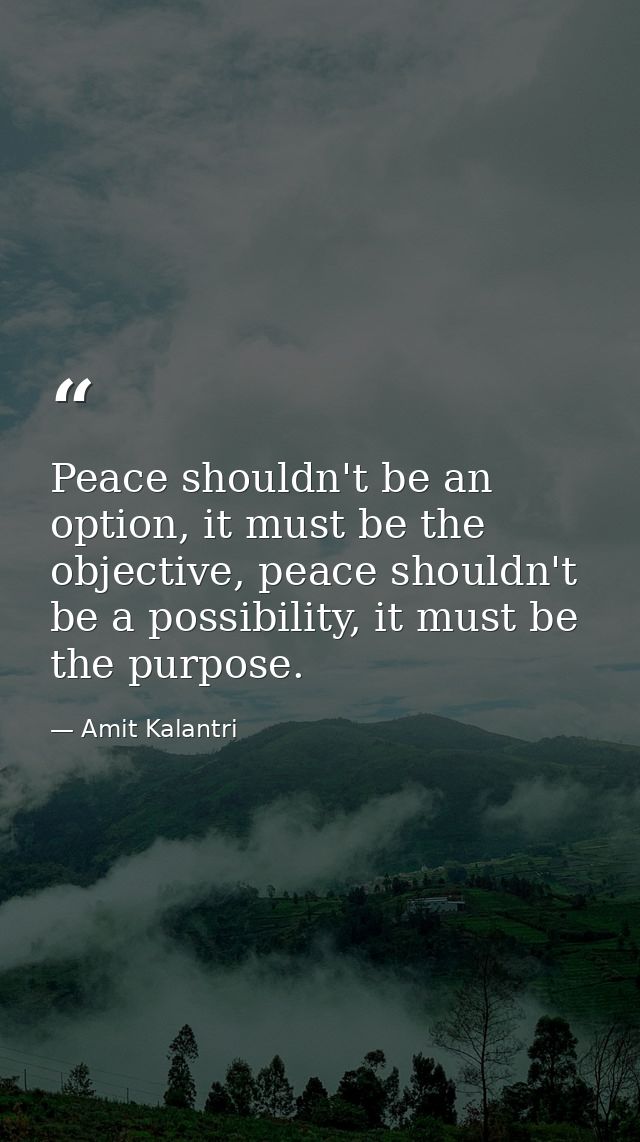 Peace shouldn't be an option, it must be the objective, peace shouldn't be a possibility, it must be the purpose. — Amit Kalantri