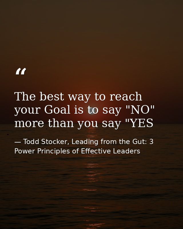 The best way to reach your Goal is to say "NO" more than you say "YES — Todd Stocker, Leading from the Gut: 3 Power Principles of Effective Leaders