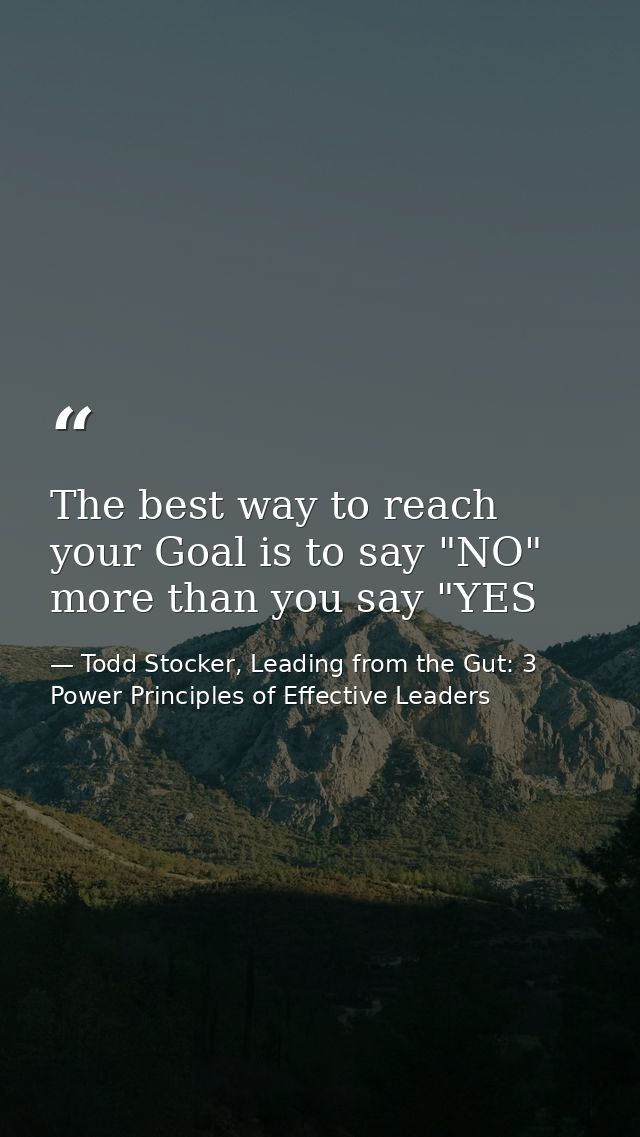 The best way to reach your Goal is to say "NO" more than you say "YES — Todd Stocker, Leading from the Gut: 3 Power Principles of Effective Leaders
