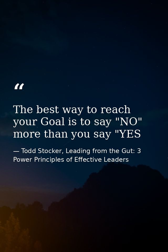 The best way to reach your Goal is to say "NO" more than you say "YES — Todd Stocker, Leading from the Gut: 3 Power Principles of Effective Leaders