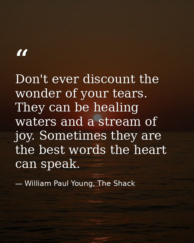 Don't ever discount the wonder of your tears. They can be healing waters and a stream of joy. Sometimes they are the bes — William Paul Young, The Shack