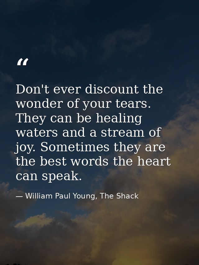 Don't ever discount the wonder of your tears. They can be healing waters and a stream of joy. Sometimes they are the bes — William Paul Young, The Shack