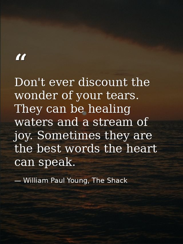 Don't ever discount the wonder of your tears. They can be healing waters and a stream of joy. Sometimes they are the bes — William Paul Young, The Shack