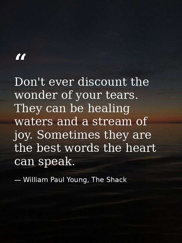 Don't ever discount the wonder of your tears. They can be healing waters and a stream of joy. Sometimes they are the bes — William Paul Young, The Shack