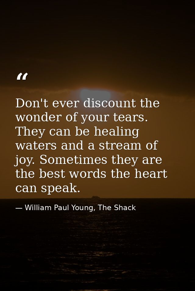 Don't ever discount the wonder of your tears. They can be healing waters and a stream of joy. Sometimes they are the bes — William Paul Young, The Shack