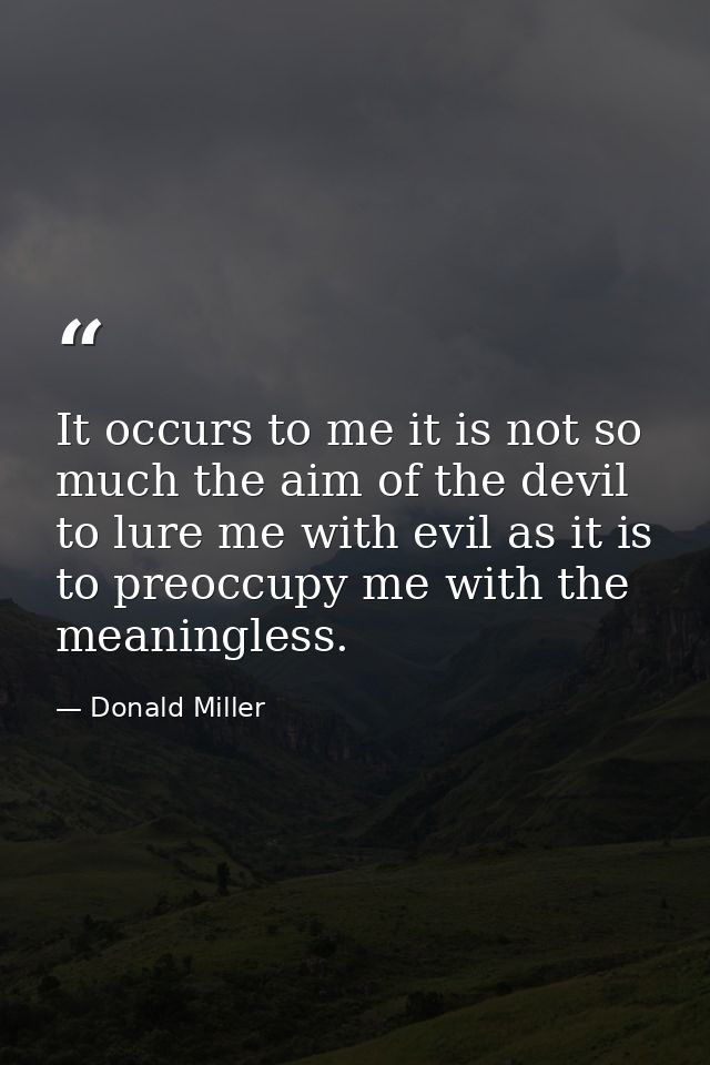 It occurs to me it is not so much the aim of the devil to lure me with evil as it is to preoccupy me with the meaningles — Donald Miller