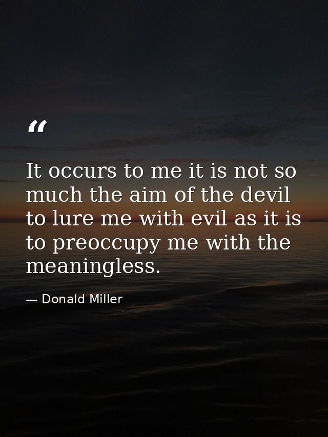 It occurs to me it is not so much the aim of the devil to lure me with evil as it is to preoccupy me with the meaningles — Donald Miller