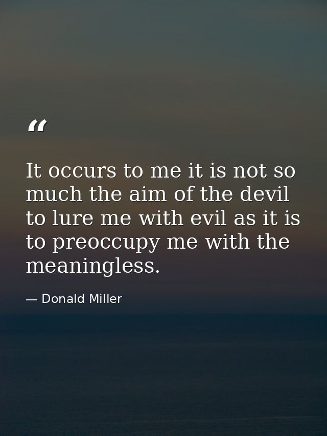 It occurs to me it is not so much the aim of the devil to lure me with evil as it is to preoccupy me with the meaningles — Donald Miller