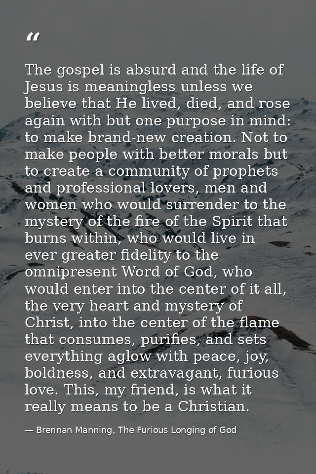 The gospel is absurd and the life of Jesus is meaningless unless we believe that He lived, died, and rose again with but — Brennan Manning, The Furious Longing of God