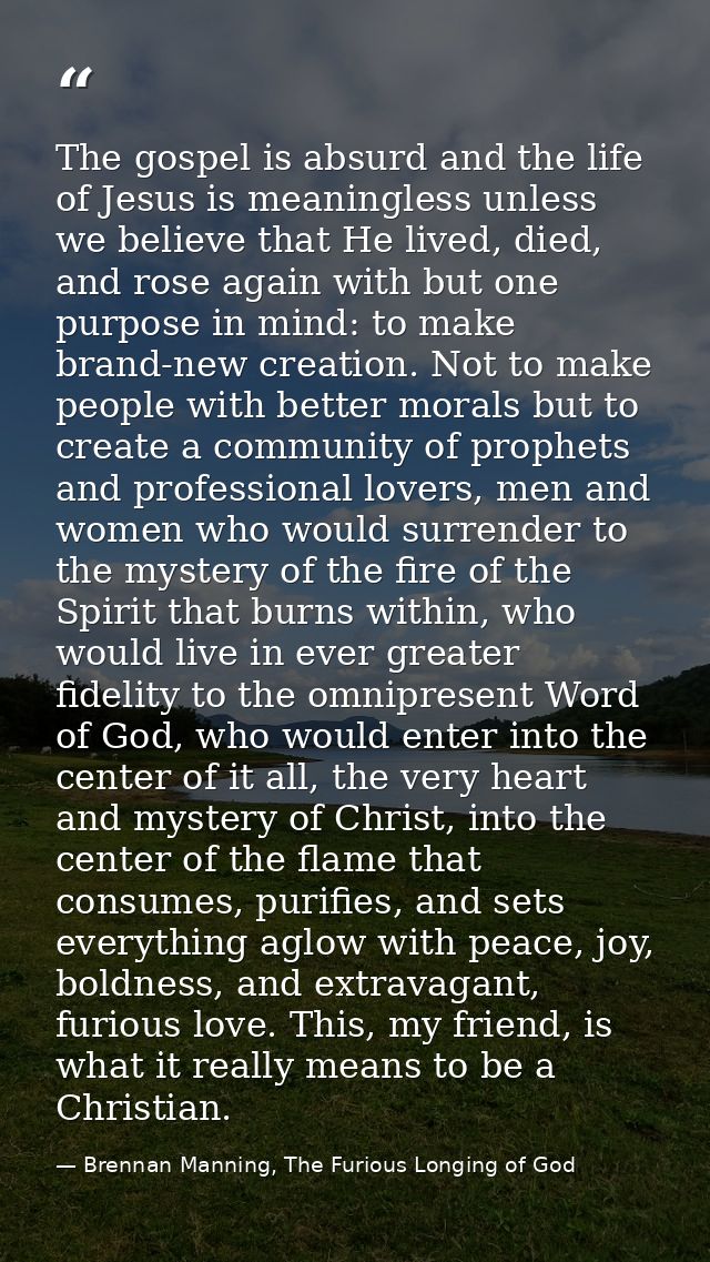 The gospel is absurd and the life of Jesus is meaningless unless we believe that He lived, died, and rose again with but — Brennan Manning, The Furious Longing of God