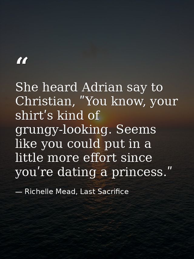 She heard Adrian say to Christian, ʺYou know, your shirtʹs kind of grungy-looking. Seems like you could put in a little  — Richelle Mead, Last Sacrifice