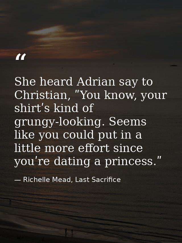 She heard Adrian say to Christian, ʺYou know, your shirtʹs kind of grungy-looking. Seems like you could put in a little  — Richelle Mead, Last Sacrifice